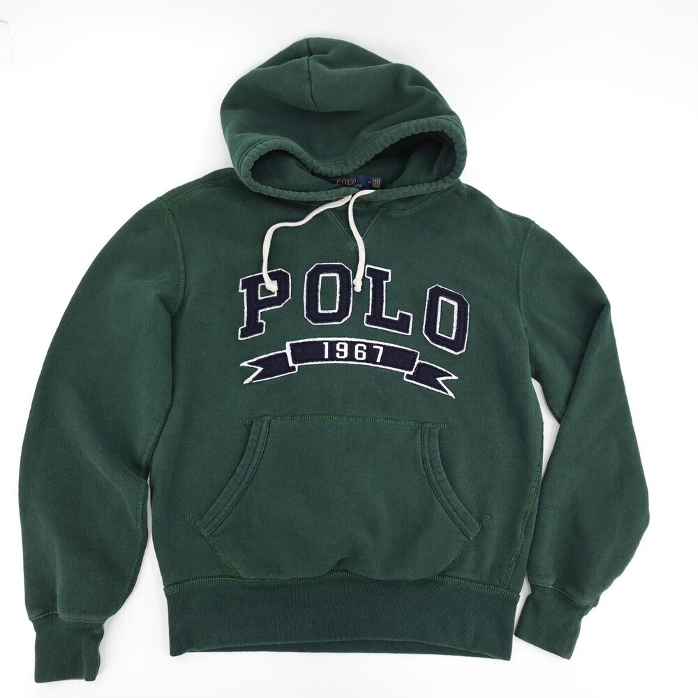 Polo Ralph Lauren Hoodie Mens Medium Green Pullover Graphic 1967 Fleece
